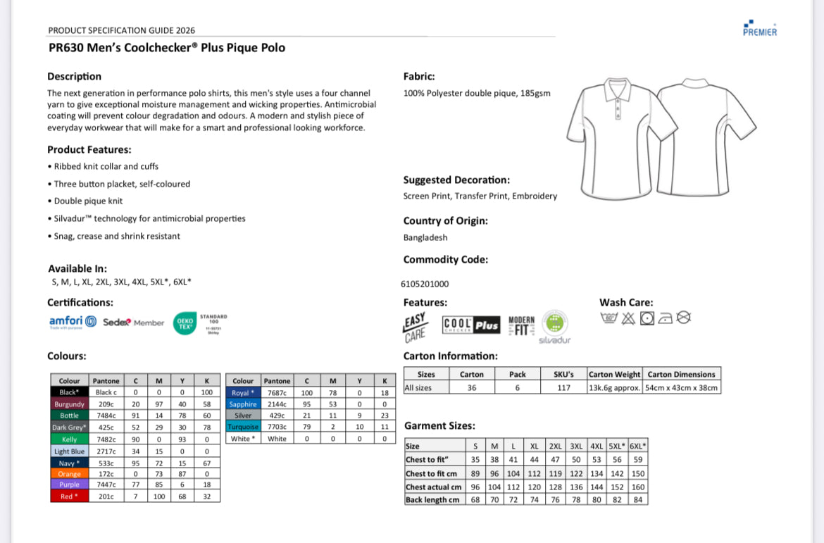 50 Premier Embroidered Polo Shirt Bundle | Men’s & Women’s Workwear Polos